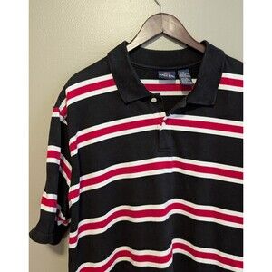 Vintage 90s Bugle Boy Polo Shirt Mens 2XL Black Red Stripe Short Sleeve XXL